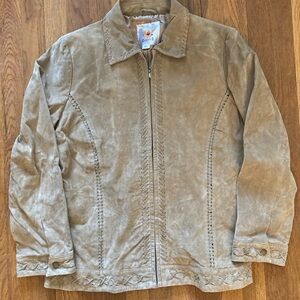 Vintage AmeriMode Tan Suede Leather Jacket Threaded Braided Detail Size XL